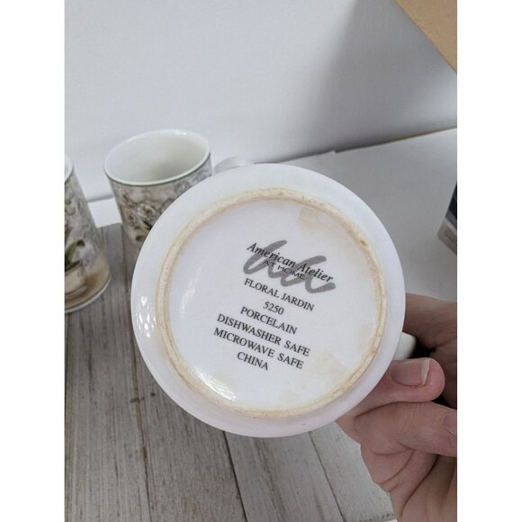 American Atelier Set Of 4 Floral Jardin Porcelain 10 oz Mugs Cups - Picture 7 of 10